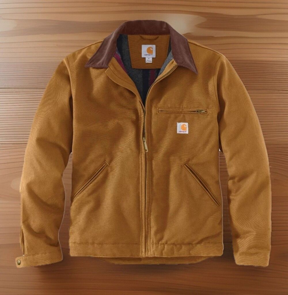 Carhartt Detroit Jacket L Blanket Lined Brown Duck Canvas Work Coat Clean